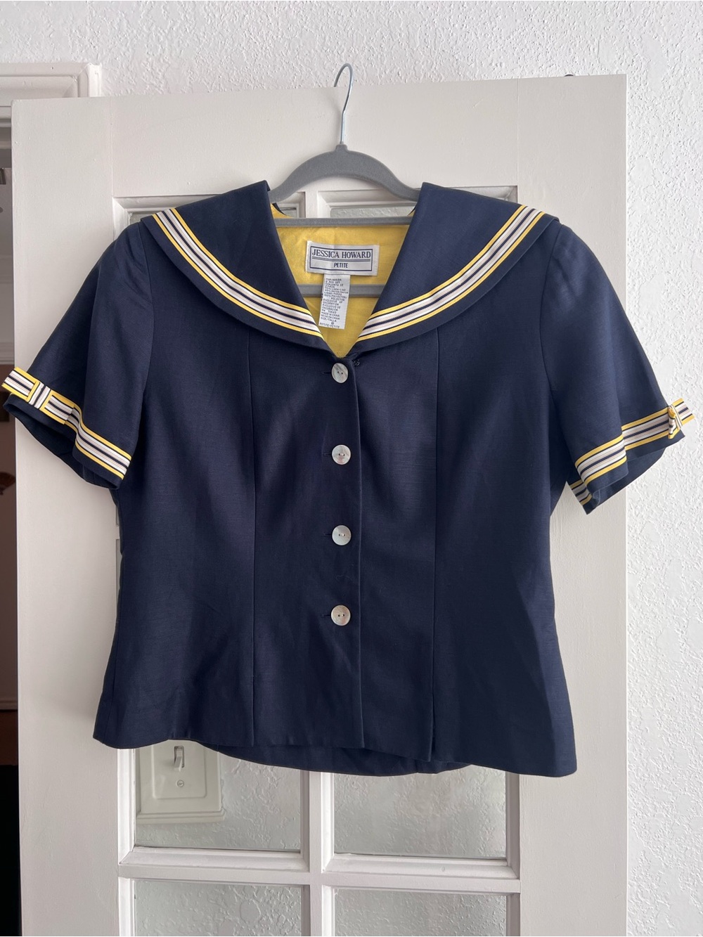 Vintage Jessica Howard Navy Top with Yellow Trim Sailor Collar